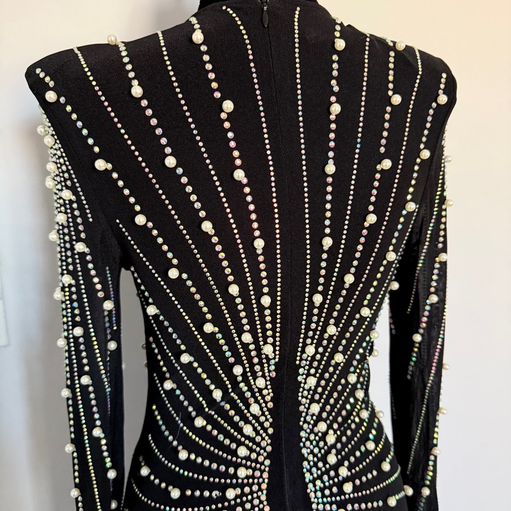Black Embellished Deep V Mini Dress - Picture 10 of 14